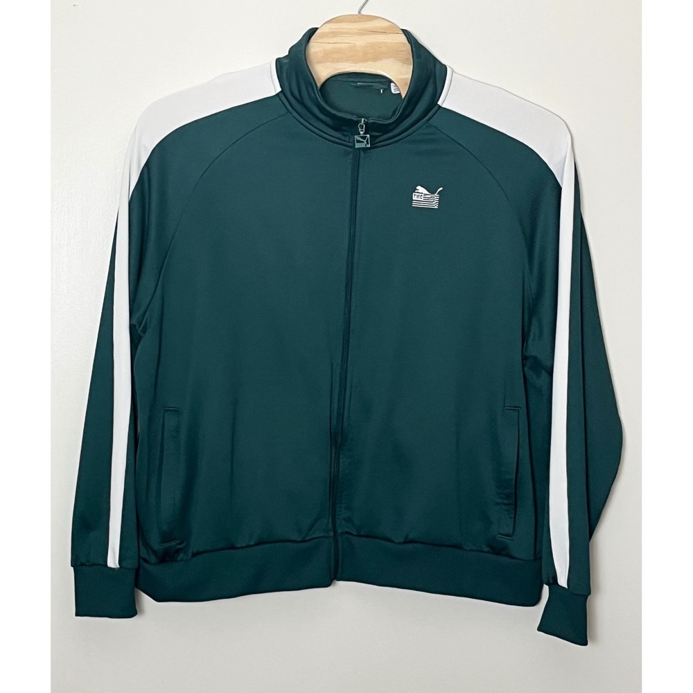 Puma Track Jacket Mens XL Green White TMC The Marathon Clothing Full Zip Racing